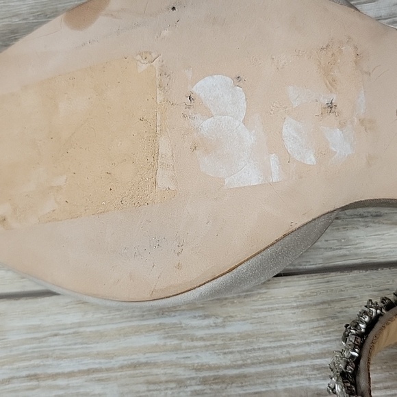 Badgley Mischka Size 9 Morning Fog Esmeralda Embellished Silk Pumps - Picture 12 of 12